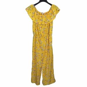 916 Generation Girls Yellow Floral Off Shoulder Jumpsuit Kids XL (16) Sleeveless